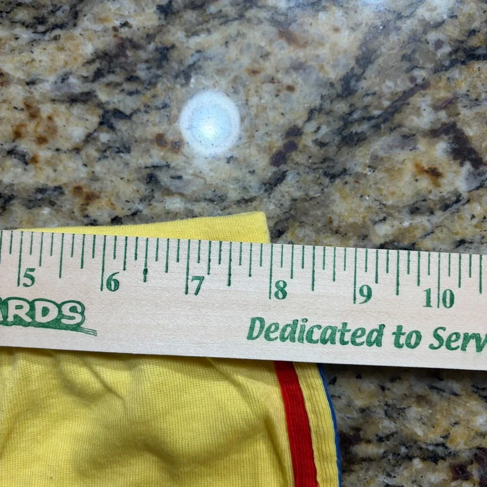 Vintage Devknit Kids Medium Yellow Striped Athletic Gym Shorts Made in USA Retro